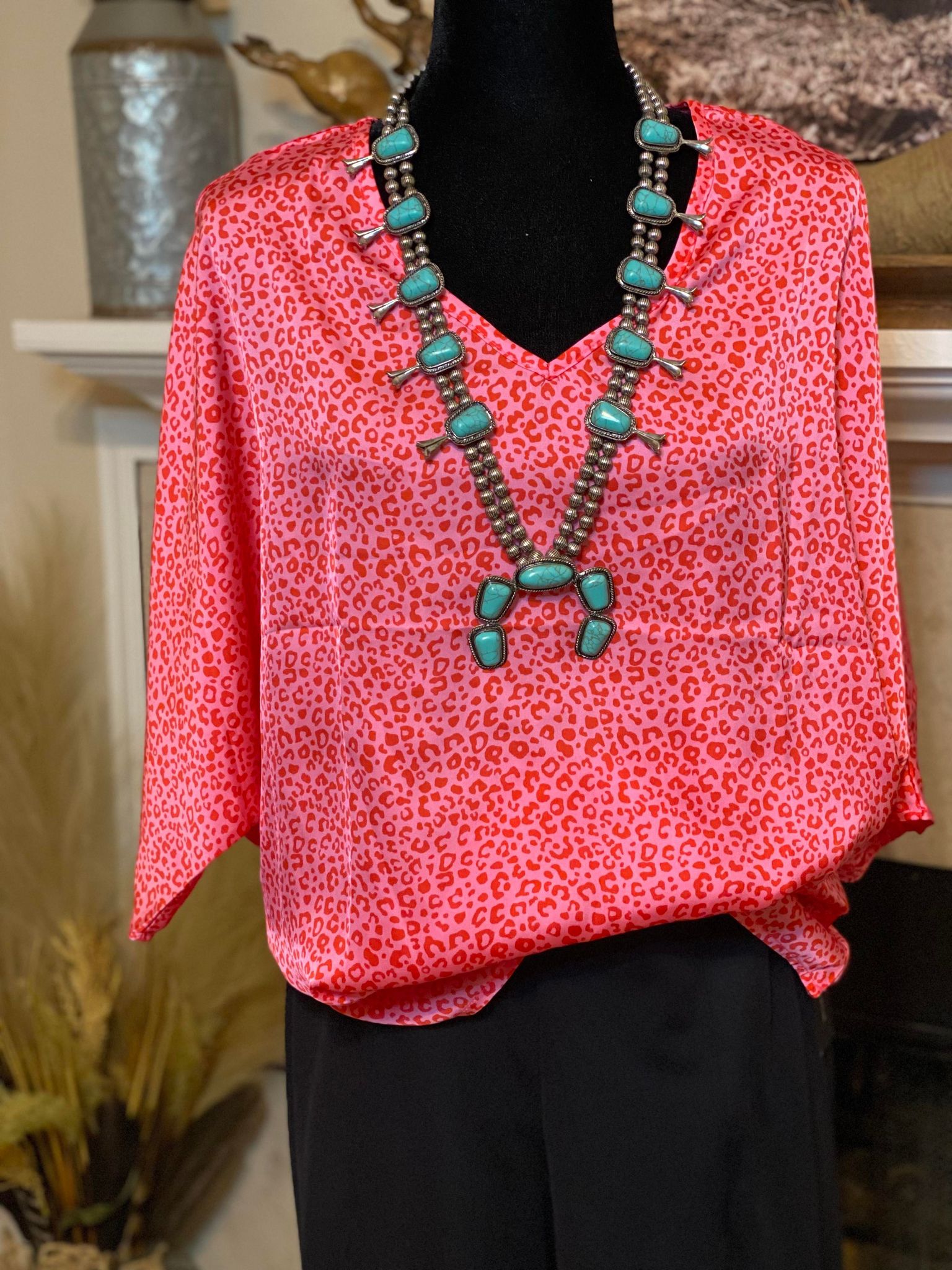 Western Wind Tie Top - Rose Leopard
