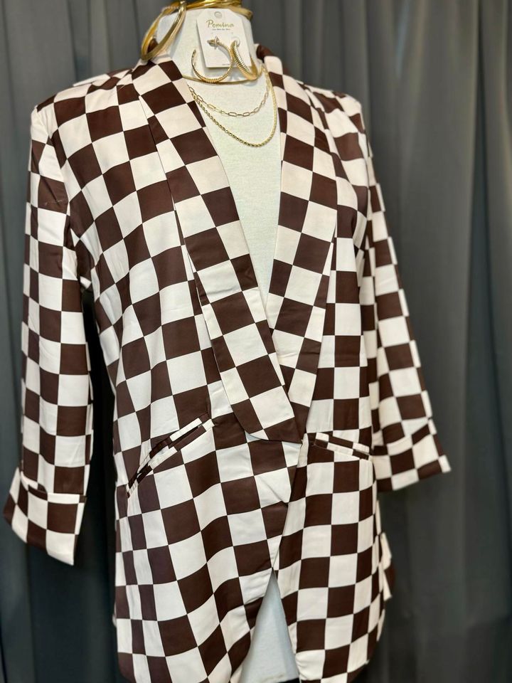 Brown/Cream Checkered Blazer