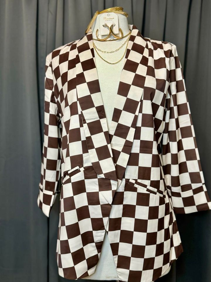 Brown/Cream Checkered Blazer